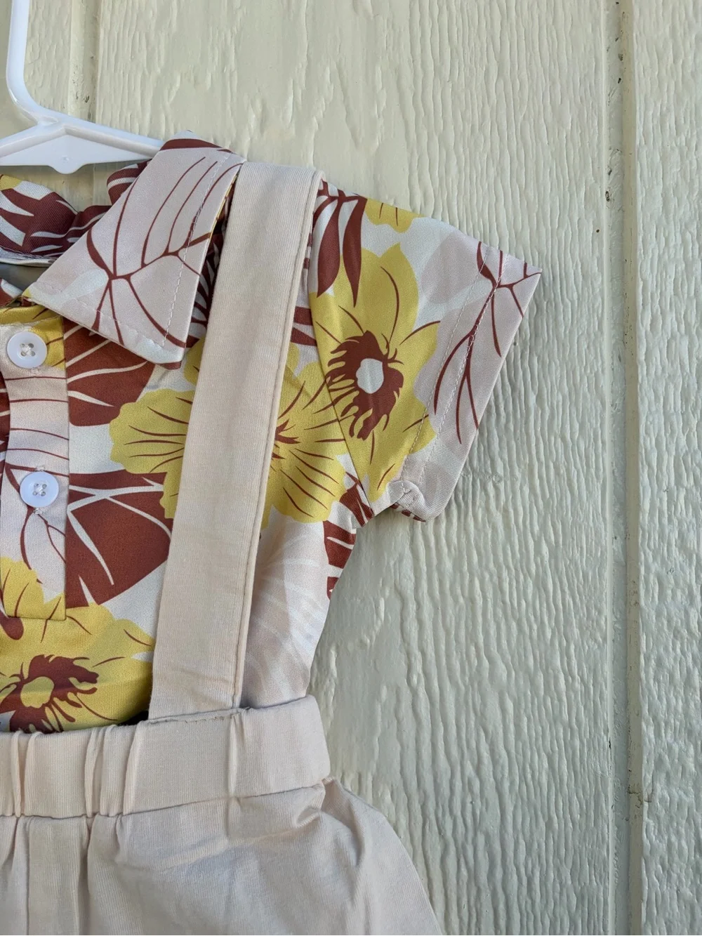 Cream Suspender Shorts with Yellow & Brown Floral Bodysuit - Girls Bottoms 12 M